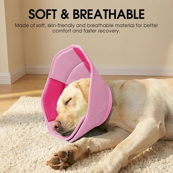 Dog Cones for Large Dogs, Soft Pet Cone Stop Licking After Surgery, Adjustable Pet E-Collar Alternative for Wound Healing, Pink X-Large