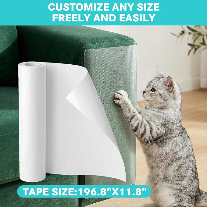 197"x11.8" Cat Anti Scratch for Furniture Protectors Thicken Vinyl Clear Cat Couch Protector from Cat Claws Dog Scratching Sofa Guard Tape Pet Scratch Deterrent Protection