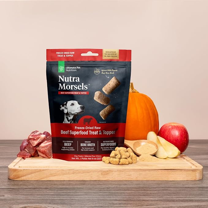 ULTIMATE PET NUTRITION Nutra Morsels, Superfood Treat & Food Topper (Beef, Pack of 3)