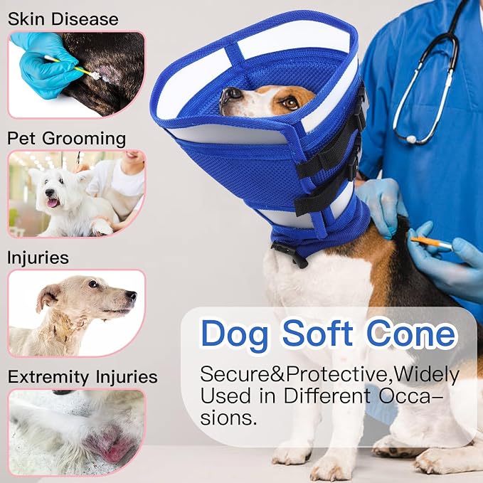 Dog Recovery Collars & Cones, Large Dog Cone, Blue, XL | Adjustable Dog Soft Cone, Stop Licking Wounds After Surgery & Skin Disease, Lightweight, Comfortable Elizabethan Collar
