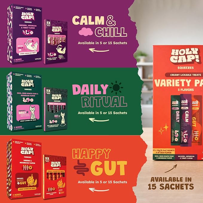 Daily Ritual Grain-Free Lickable Cat Treats 15 Squeezable Purée Tubes (0.5 oz Each), Duck & Tuna Flavor, Creamy Cat Purée with Clean Ingredients, Hand-Fed Treat or Meal Topper