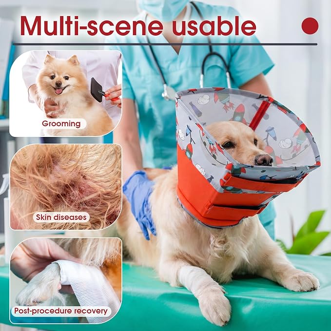 Allroaring Dog Cone, Soft Dog Cone Collar to Stop Licking, Adjustable Cones for Large Dogs, Comfy Pet Recovery Collars & Cones Alternative for After Surgery Wound Healing, Red L