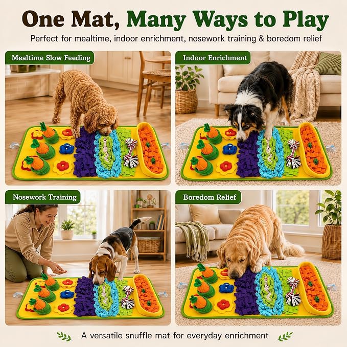 Snuffle Mat for Dogs – Extra Large 32'' x 20'', Washable Slow Feeder Dog Toy, Durable Interactive Dog Puzzle for Mental Stimulation & Nosework Training, with Anti-Slip Suction Cups