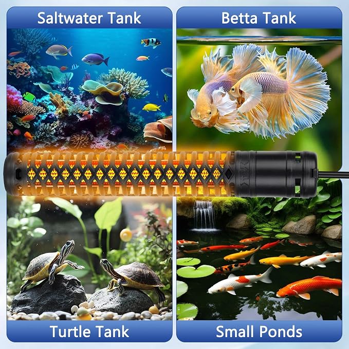 AQQA 800W Aquarium Heater, Fish Tank Heater with Digital Thermostat, Over-Temperature and Dry-Run Protection, for 90-150 Gallon Freshwater, Saltwater, Turtle Betta Fish Tank Aquarium