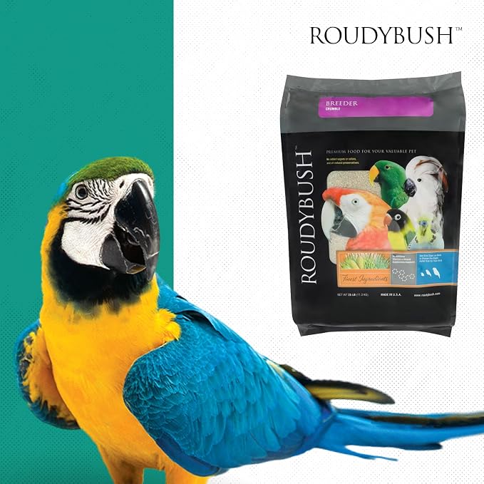 RoudyBush Breeder Food for Breeding & Weaning Birds, Pelleted Diet Made with Corn, Wheat & Soy, Daily Food for Small & Medium Parrots, Crumble Pellet, 25 LB