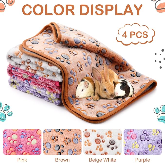 Tudomro 8 Pcs Absorbent Guinea Pig Blankets Washable Small Animal Fleece Bedding Cage Liners Reusable Pet Sleep Mat Pad Cover for Ferret Chinchilla Furniture Protection(Paw,12 x 12 Inch)