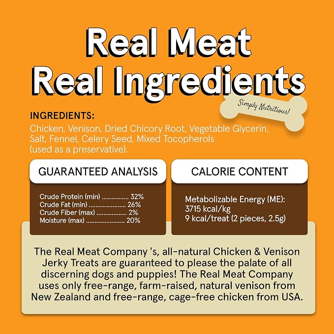 TRMC Real Meat Dog Treats - 12oz Bag of Bite-Sized Air-Dried Venison & Chicken Jerky for Dogs - Grain-Free Jerky Dog Treats Made up of 95% Free-Range Venison & Chicken - All-Natural Dog Treats