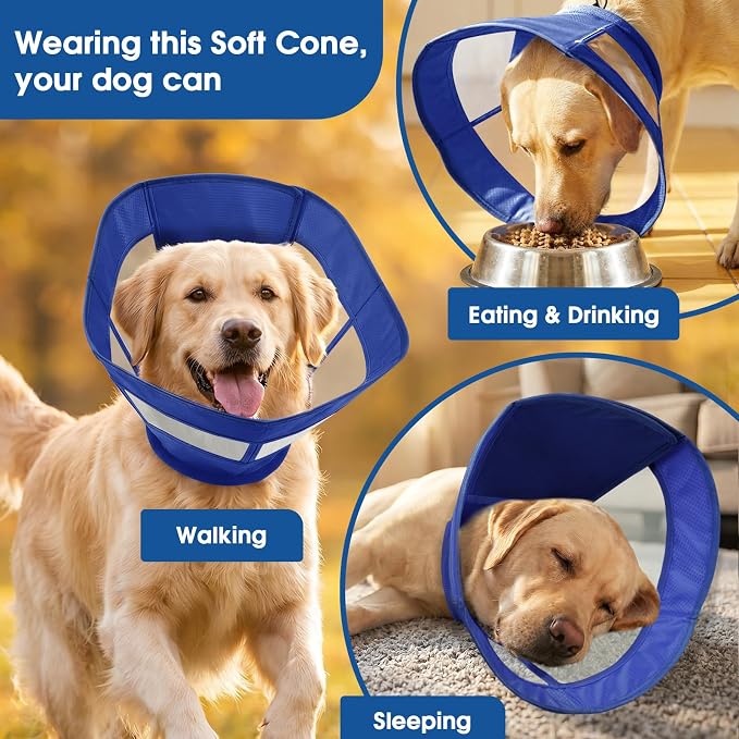 Dog Cone Collar Soft Adjustable Cone for Dogs to Stop Licking Dog Recovery E-Collar for Small Medium Large Dogs After Surgery Alternative (Blue, Large)