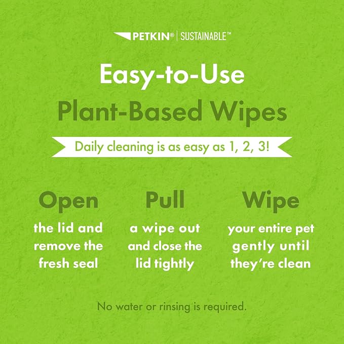 Petkin Plant-Based PetWipes, 200 Wipes, 6 Count - Biobased, Sustainable, Big & Thick Pet Wipes for Dogs & Cats - for Face, Paws, Ears, Body & Eye Area - Consciously Cleans & Conditions - Unscented
