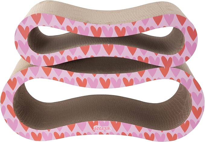 Suvi 26" Modern Cardboard Infinity 2-in-1 Lounge Bed Cat Scratcher with Catnip, Red Hearts, Corrugated Scratching Surface and Tunnel for Indoor Cats CSR1014H