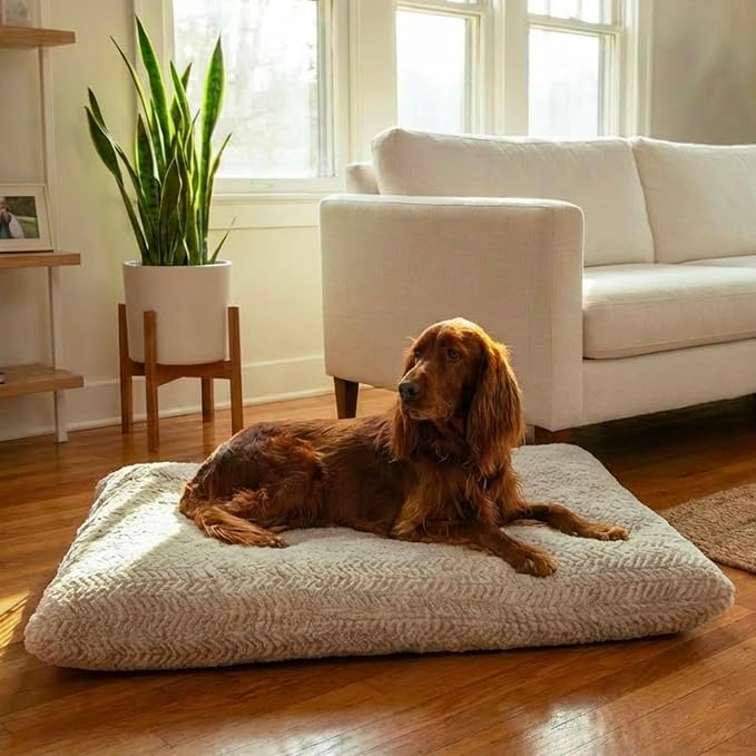 Best Friends by Sheri Comfy Crate Sleeper Mat – Plush Low-Pile Dog Bed, 42" x 28", XL & XXL Crates, Up to 100 lb Dogs, Machine Washable, Herringbone Pattern, Oyster