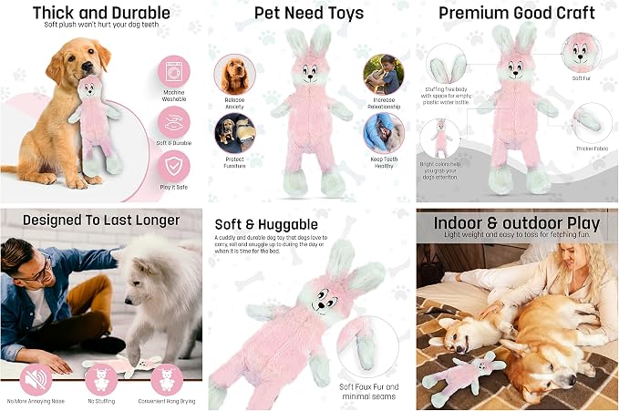 FGA MARKETPLACE Pink Rabbit-Duck Flat NO Stuffing NO Squeak Plush Dog Toy, Funny Style Will Entertain Your Pet for Hours, Recommended for Small and Medium Dog 21 INCH Long