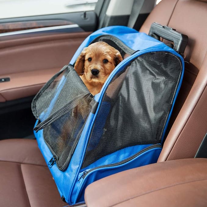 Pet Carrier Backpack with Removable Wheels, Pet Travel Rolling Backpack,Strong Breathable Mesh Panels, Airline Approved for Small Dogs and Cats for Hiking Carrying Walking Outdoor Bag