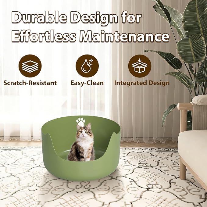 High Sides Low Entry Large Litter Pan (21.6x21.6x13.1 Inches), All-in-One Easy to Clean Plastic Litter Box for Kittens, Elderly & Large Cats, Doubles as Stylish Cat Bed, Green