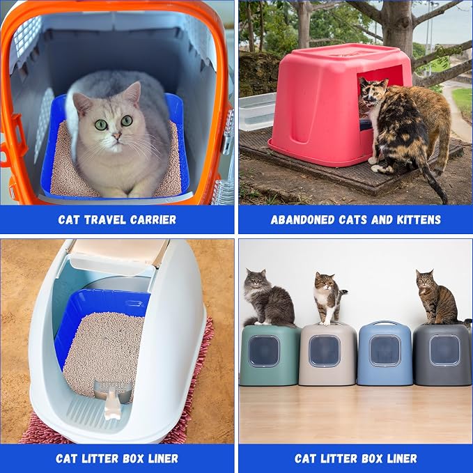 Bokon 25 Count Disposable Litter Box for Cat, Large Disposable Litter Tray for Travel Home Durable Portable Plastic Kitty Litters Boxes Leak-resistant Easy-grip Rim, 15.7 x 11.8 x 3 Inches(Royal Blue)