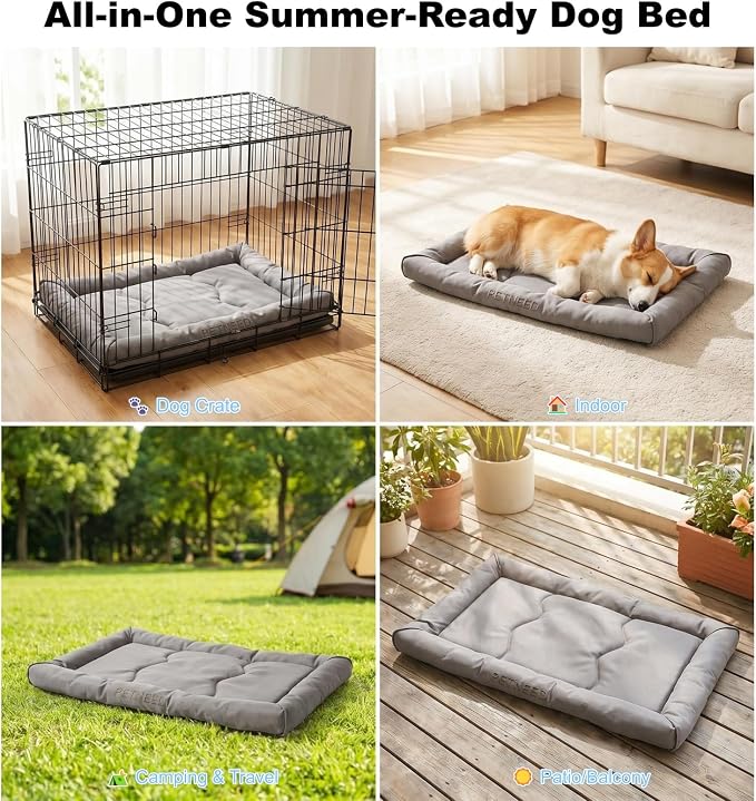 Orthopedic Dog Bed Water-Resistant 900D Oxford - Indoor Outdoor Summer Dog Beds for Small Dogs Cats up to 30lbs, Supportive Foam Washable Crate Bed (28", Grey)