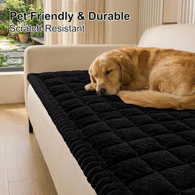 Smiry Couch Cover for Dogs, Non Slip Fuzzy Pet Sofa Covers Washable for 3 Cushion Couch, Soft Thick Furniture Protector for Cats Dogs, Against Fur, Dirt, Scratch Resistant (Black, 35.4"x88")