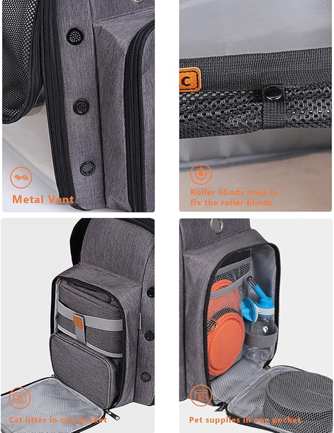 Pet Travel Carrier with Wheels, Pet Rolling Carrier Backpack for Dogs and Cats, Cat Luggage Bag, Includes 1 Cat Food Travel Box, 1 Cat Litter Box, 1 Water Bottle, 2 Collapsible Travel Dog Bowls