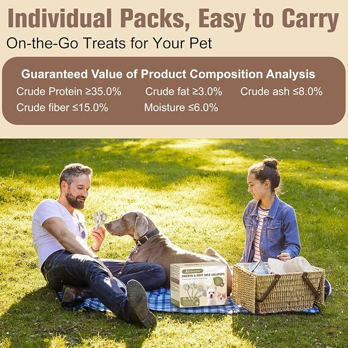 Memorjew 25PCS Chicken & Goat Milk Freeze- Dried Lollipops|Individually Wrapped, Portable Dental Food for Dogs & Cats (Chicken & Goat Milk Flavor, 25pcs)