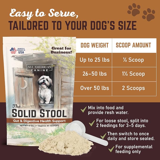 All American Canine The Solid Stool Pumpkin for Dogs Stool Hardener & Fiber - Anal Gland Support Powder with Probiotics & Digestive Enzymes - Fast Acting Gut Health - Made in USA - Beef Broth, 8oz