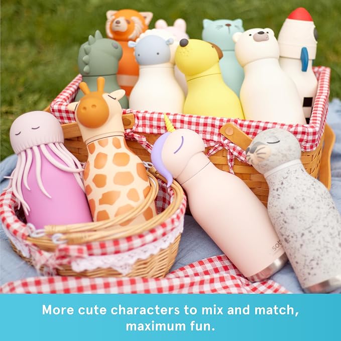 Asobu Bestie Bottle Limited Edition Collectible Kids Water Bottle with Animal Character Lid 16oz (460ml) Insulated Stainless Steel, Leakproof, Reusable with Straw Fun Gift for Girls & Boys