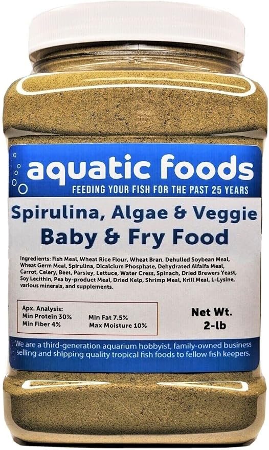 Baby & Fry Food of Spirulina, Algae, Vegetables for Tropicals, Koi & Pond Fish...2-lb Med Jar