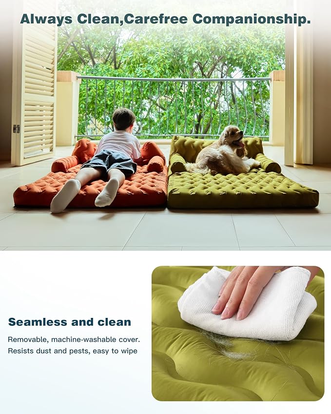 Orthopedic Memory Foam Dog Sofa Bed, Foldable Pet Couch Bed, Cooling Fabri & Removeable Cover, Green,30"x40"x16"
