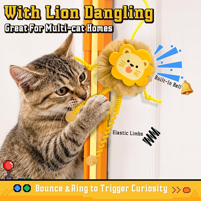 Cat Toys for Indoor Cats, 2 in 1 Door Hanging Cat Toy Interactive Automatic Moving 2 String Tails for Multi-Cat Households, Plush Dangler for Kitten Toys Hide and Seek Motion Activated, 4 Sounds/Off