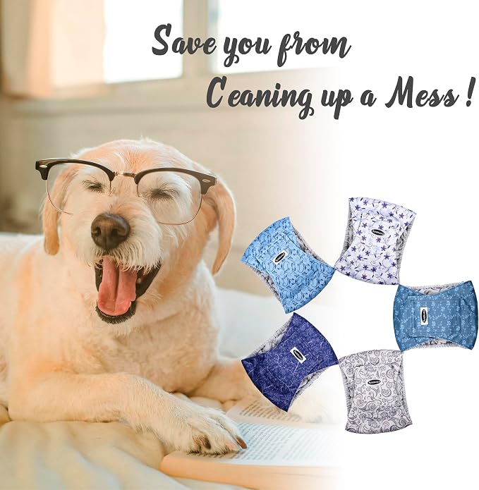 Male Dog Diapers, High Absorbing Dog Belly Bands for Male Dogs, Washable Reusable Dog Males Wraps(5 Pack)