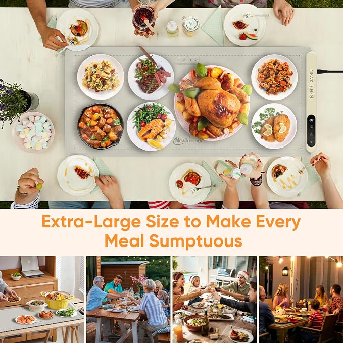 NEWKITCHEN Warming Mat for Food, (XXL 36"x16") Food Warming Mat for Parties Buffet 6 Temp & 6 Hour Settings Upgrade Graphene Fast Full Surface Heating -Versatile Food Warmer for Gatherings, Parties