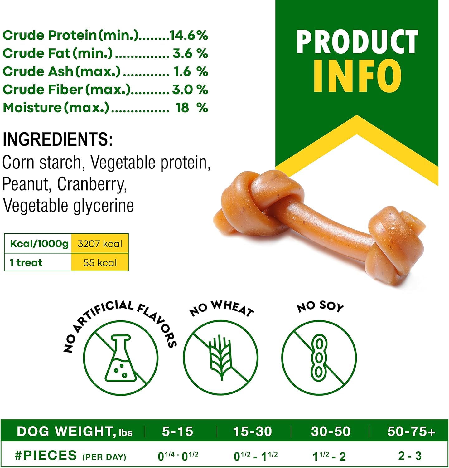 Dog Treats Peanut Butter Bones with Cranberry & Rawhide Free Chew 11 Oz - Pet Natural Mini & Big Snacks Healthy Collagen & Bulk Best Chews for Small & Large Dogs - Made for USA (Peanut Butter)