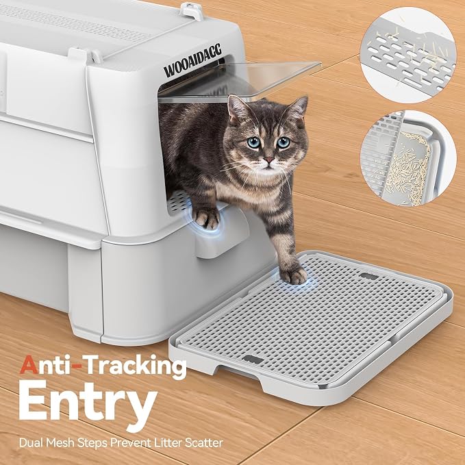 Wooaidagg Enclosed Stainless Steel Cat Litter Box with Odor Control, Modular Design with Drawer and Flip Door, Easy to Clean and Wash,Non-Stick Interior,Extra Large Size Fits All Cats(Light Grey)