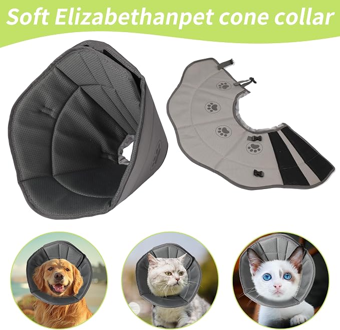 Soft Dog Cone After Surgery,Cone for Dogs to Stop Licking(Grey, M) | Breathable material,Comfy,Elizabethan cone collar alternative,Adjustable,Soft