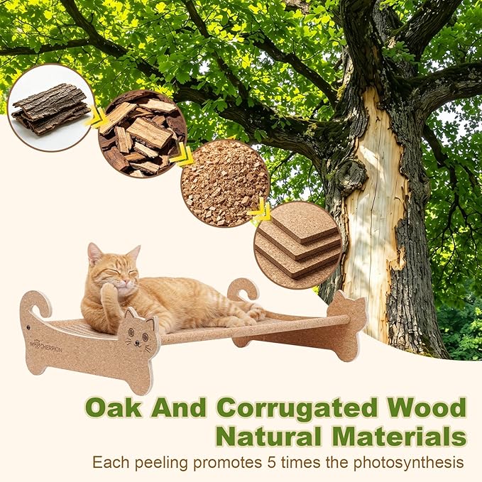 Natural Cork Cat Bed-Cat Scratching & Cat Hammock 2-in-1-Cat Scratchers for Indoor Cats-Scratching Post Cat Toys-Cat Furniture-Cat Scratch Board-Cat Scratch Pads-Eco-Friendly-Cat Gifts