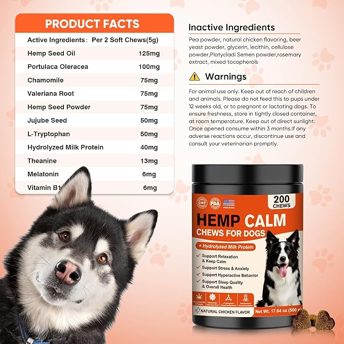 Calming Chews for Dogs-Dog Calming Chews Anxiety Relief Bites with Melatonin HMP for Dog Relaxing Aid-Car Anxiety Fireworks and Thunder Stress Relief Treats Supplements for Puppies Small All Dogs