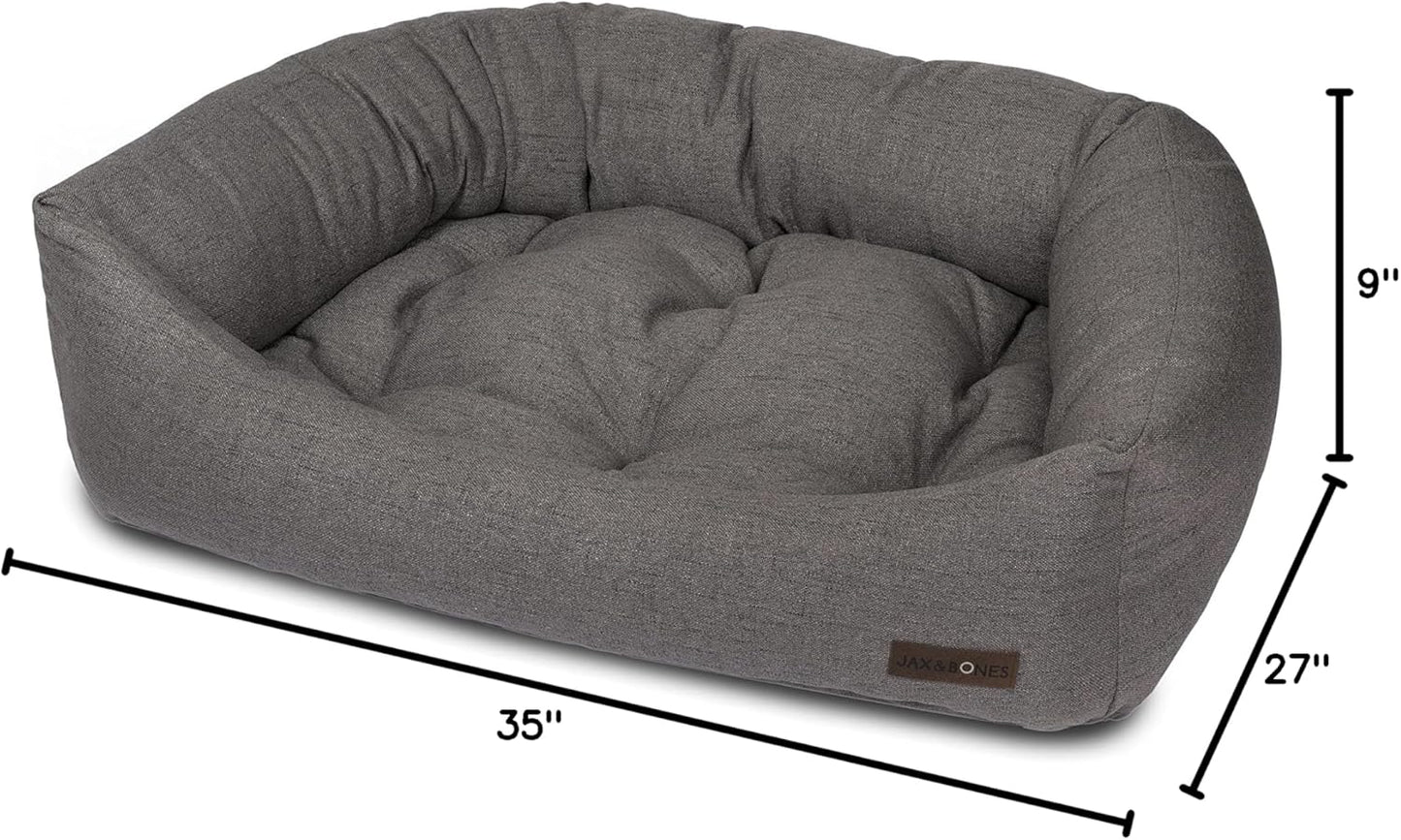 Jax & Bones Dog Bed Napper - Lark Graphite Machine Washable Dog Mat - Extra Heavy Duty Bolstered Sides - Medium Grey | 35 x 27 Inches