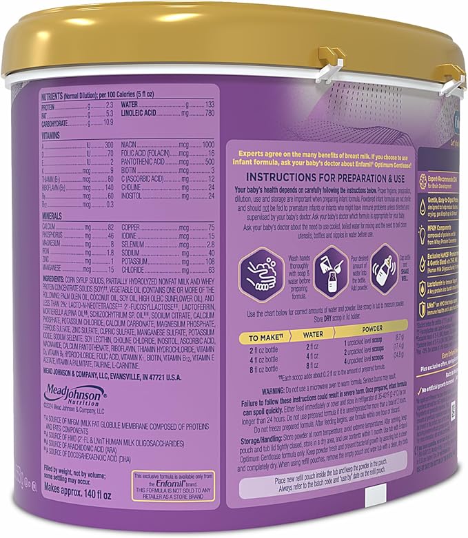 Enfamil Optimum Gentlease Baby Formula, Our Closest Formula to Breast Milk For Fussiness, Crying, Gas & Spit-up, Immune-Supporting Lactoferrin also found in Breast Milk, 19.5 Oz (Pack of 2)