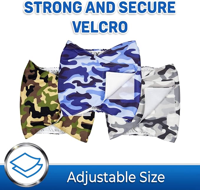 PET MAGASIN Male Dog Belly Manner Band Wraps Nappies (3 Pack) (Large, Camo)