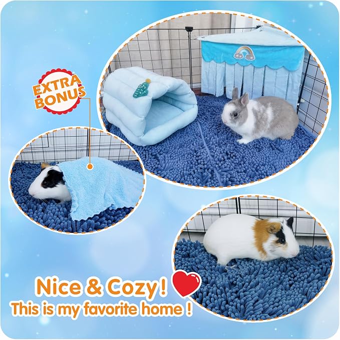 Guinea Pig Cage Liner Bedding 47x24, Washable Guinea Pig Bed Mat, Extra Absorbent Rabbit Pee Pad Reusable, Non-Slip Fleece Blanket for Bunny and Small Animal Cage Accessories (Blue, 47"x24")