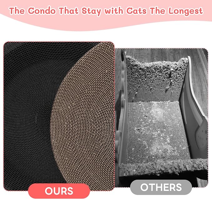 Cat Condo House with 3-Tier Independent Spaces & Durable Corrugated Scratching Pads, Coffee Cup Shaped Cat Cave & Scratcher, Tool-Free Assembly, Stylish Pet Furniture for Multi-Cats