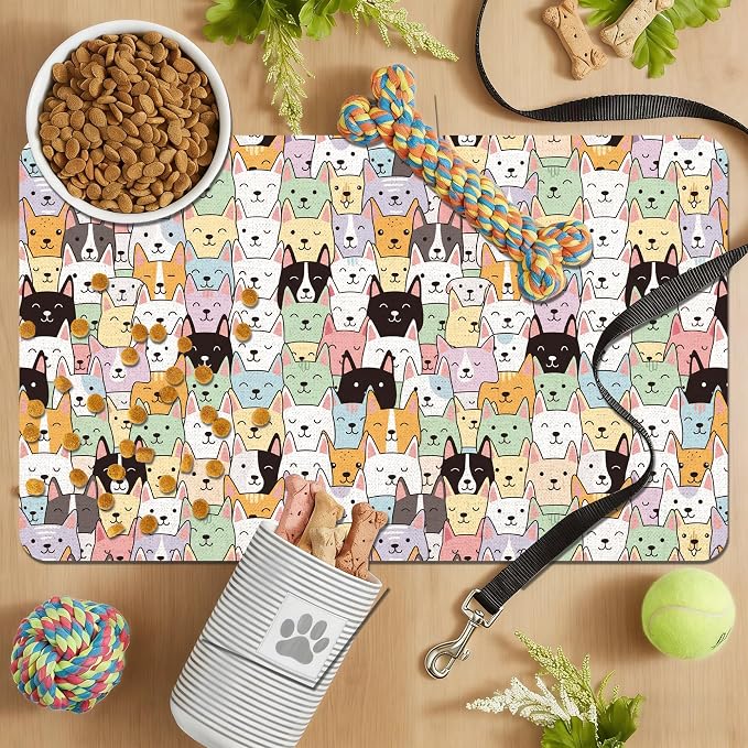 Dog Food Mat, Absorbent Pet Feeding Mat for Dog & Cat Food and Water Bowl, Non-Slip Quick Dry Pet Placemat Floor Protector for Messy Drinkers(12 x 20in)