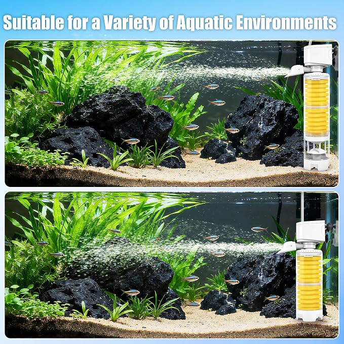 Vehipa Fish Tank Filters, 4-in-1 Aquarium Filter for Multi-Layer Filtration, Adjustable Oxygenation & Wavemaker, Ultra-Quiet Water Circulation for 40-70 Gallon Aquariums, 225GPH