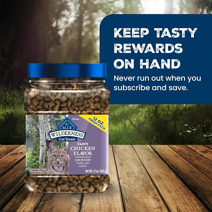 Blue Buffalo Wilderness Tasty Chicken Crunchy Cat Treats, Grain-Free Cat Treats, Real Chicken, Natural Ingredients, Enhanced with Vitamins, Minerals & Other Nutrients, Great for Training, Tub 12 oz.
