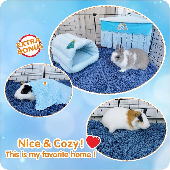 Guinea Pig Cage Liner Bedding 2 PCS, Washable Guinea Pig Bed Mat, Extra Absorbent Rabbit Pee Pad Reusable, Non-Slip Fleece Blanket for Bunny and Small Animal Cage Accessories (Blue, 24"x16")