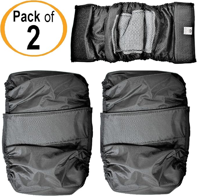 FDC Leak Proof Waterproof Diapers Dog Belly Band Male Wrap Washable Reusable Absorbent Pad Lined for Small Medium Large Pets Black (M: Waist 12" - 14", Pack of 2 Black)