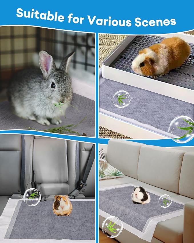 BUCATSTATE 50 Count Disposable Guinea Pig Cage Liners, Super Absorbent Guinea Pig Bedding, Bamboo Charcoal Odor Control Pee Pads for Rabbits, Ferrets and Small Animals (18''x24'')