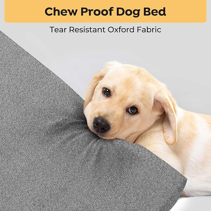 Veehoo Chew Proof Dog Bed for Crate, Indestructible Dog Crate Bed for Aggresive Chewers, Extra Large Tough Chew Resistant Pet Pad with Hidden Zipper, Removable Washable Cover