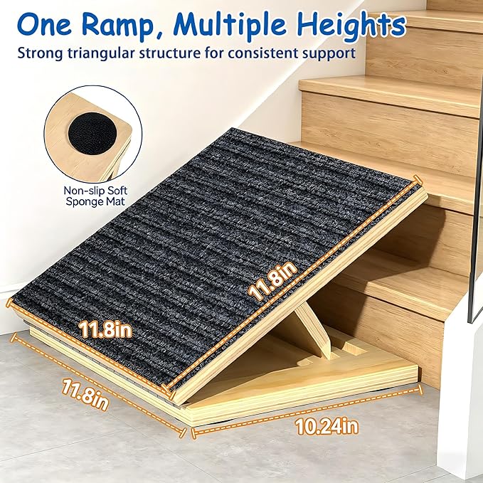 Dog Ramp for Stairs, 6 Pack Foldable Anti-Slip Stair Ramp for Small Dogs, Wooden Pet Steps for Senior, Adjustable Low-Angle Dog Stair