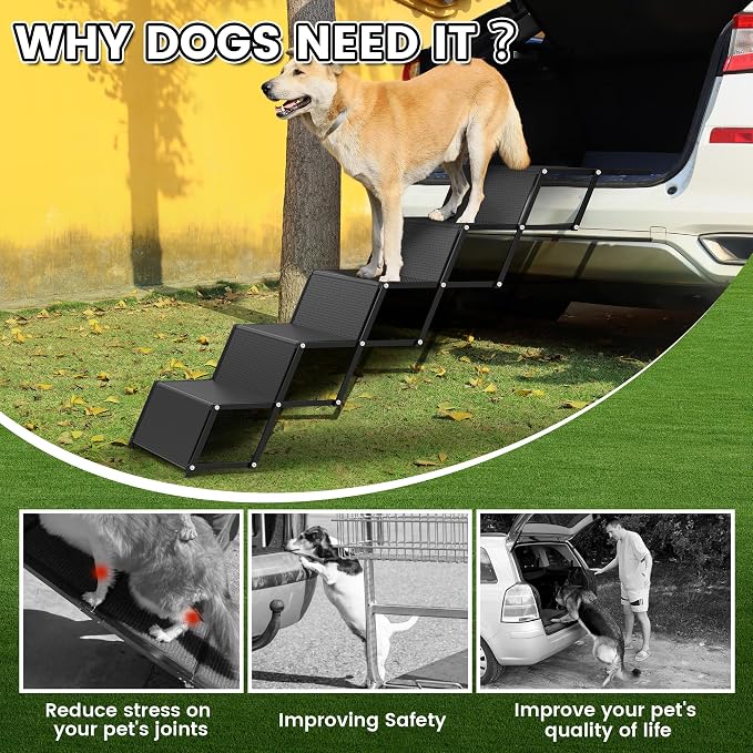 Dog ramp, 5-Step Dog ramps for Large Dogs with Non-Slip Surface, Portable Aluminum Dog Steps Supports up to 250 lbs,17.3" Wide Foldable Dog ramp for car, SUV, and Truck