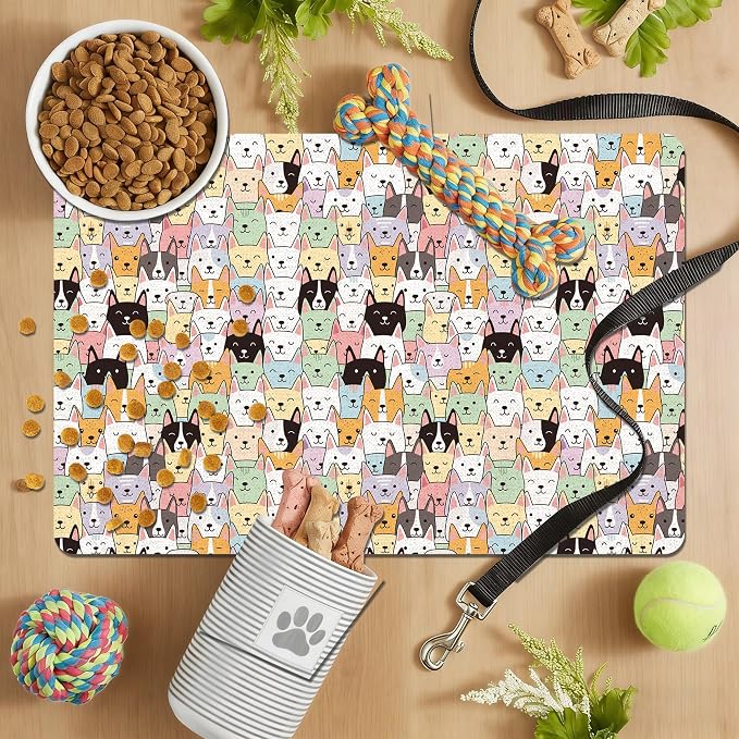 Dog Food Mat, Absorbent Pet Feeding Mat for Dog & Cat Food and Water Bowl, Non-Slip Quick Dry Pet Placemat Floor Protector for Messy Drinkers(16 x 24in)